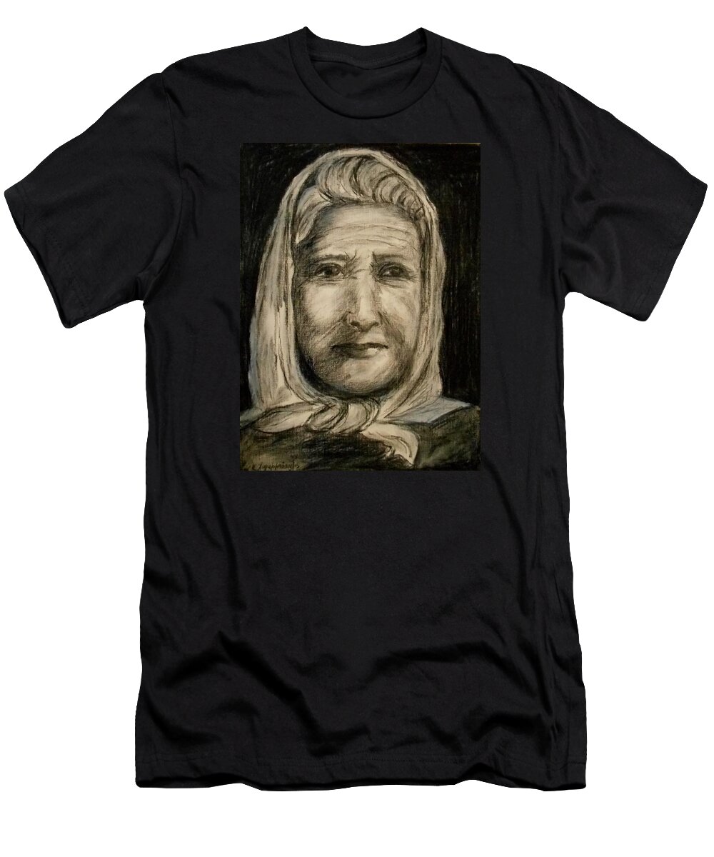 Portraits T-Shirt featuring the painting Greek Grandmother by Konstantinos Charalampopoulos