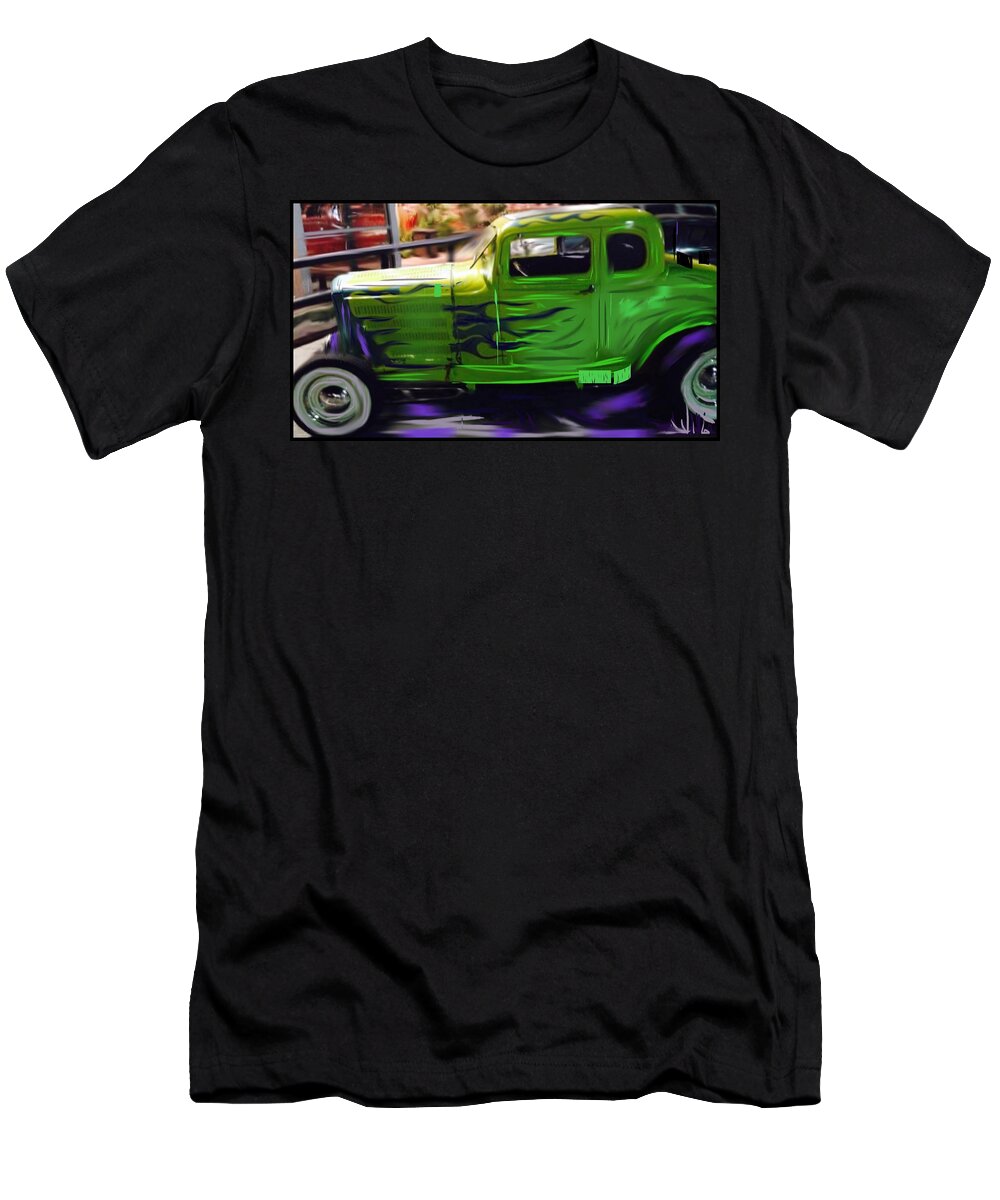 Car T-Shirt featuring the digital art Green Hotrod by Angela Weddle