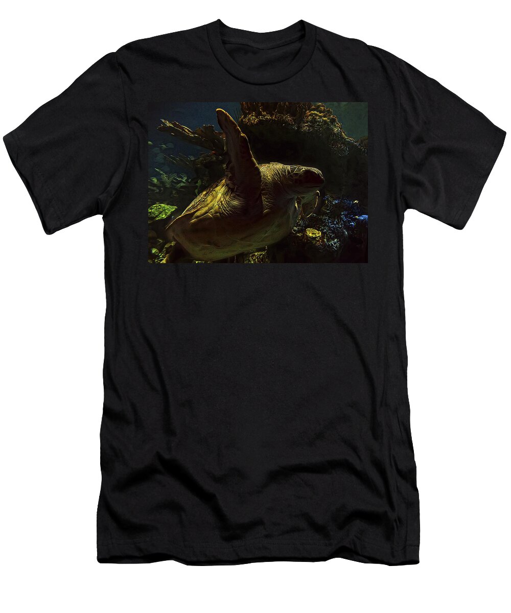 Aquarium T-Shirt featuring the photograph Green Sea Turtle by Janet Fikar