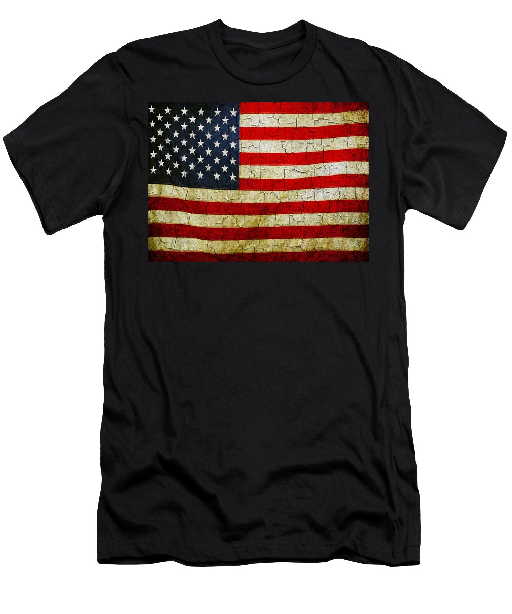 Aged T-Shirt featuring the digital art Grunge American flag by Steve Ball