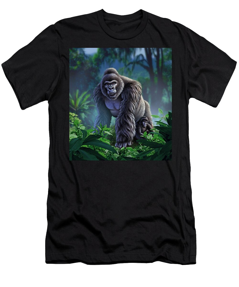Gorilla T-Shirt featuring the painting Guardian by Jerry LoFaro