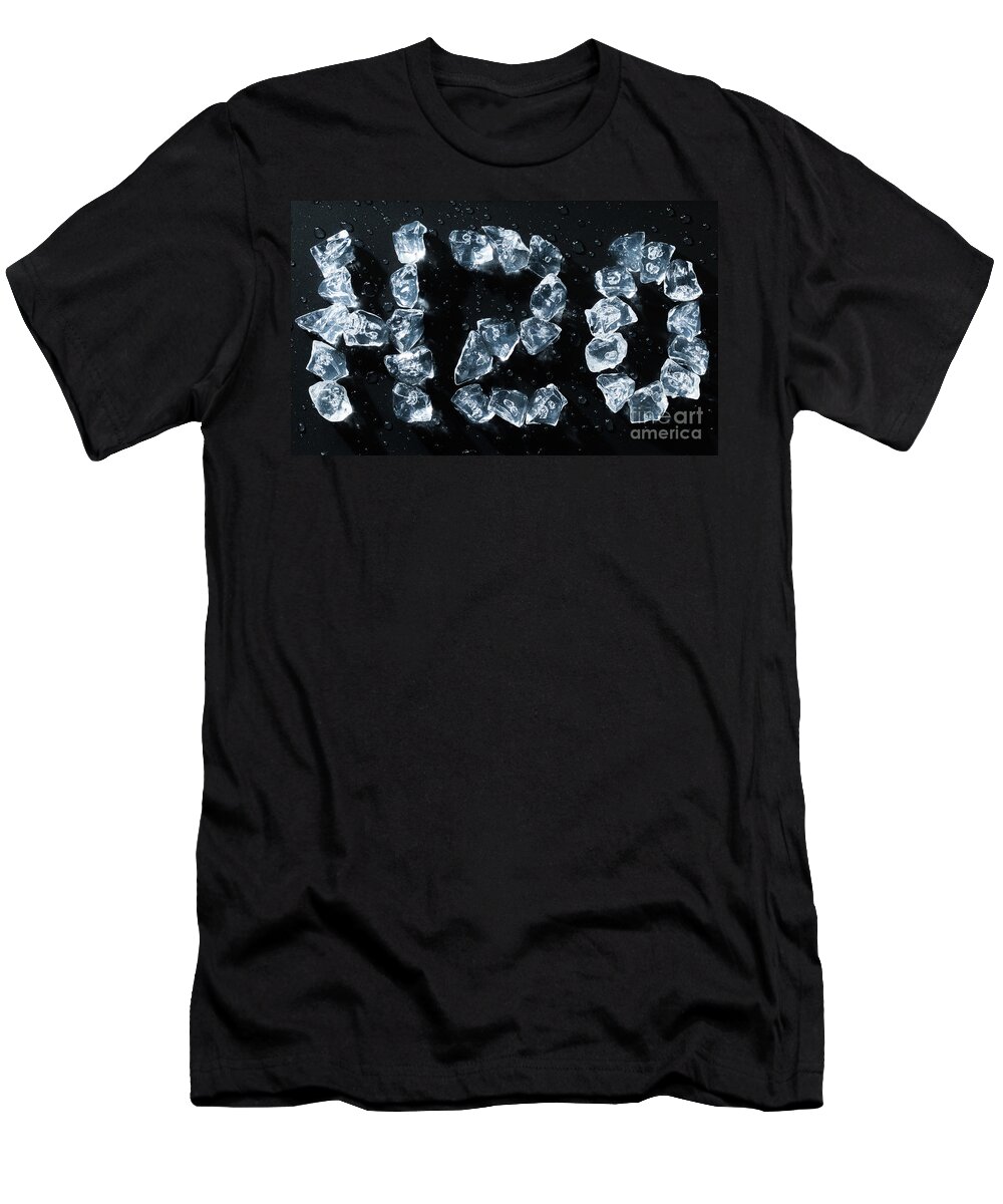 H2o T-Shirt featuring the photograph H2O water symbol written in ice cubes and melting by Simon Bratt