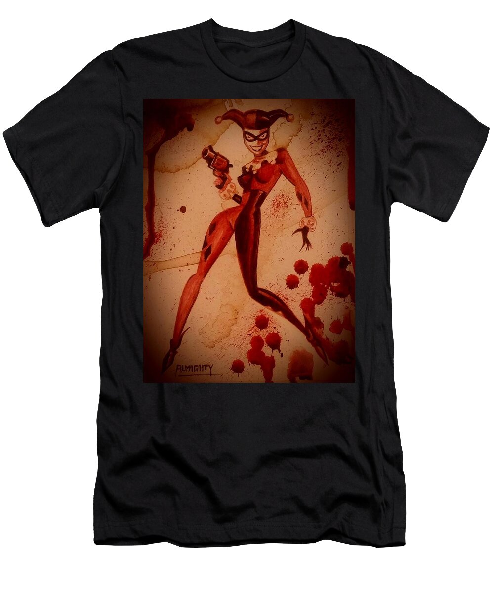 Ryan Almighty T-Shirt featuring the painting HARLEY QUINN - wet blood by Ryan Almighty
