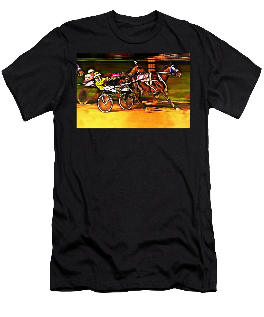 Harness Racing T-Shirt featuring the mixed media Harness Race #2 by Tatiana Travelways
