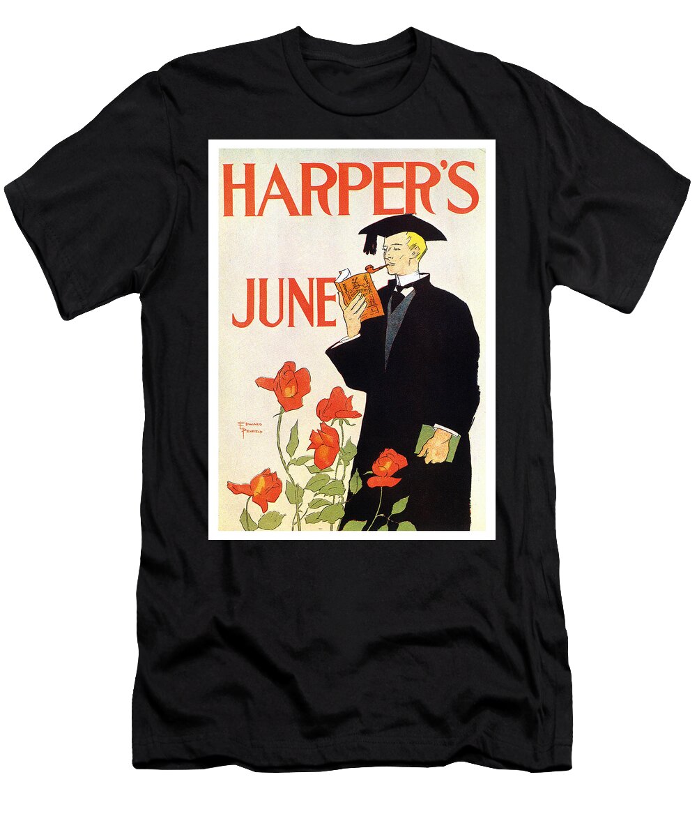 Harper's June T-Shirt featuring the mixed media Harper's Magazine - June - Magazine Cover - Vintage Advertising Poster by Studio Grafiikka