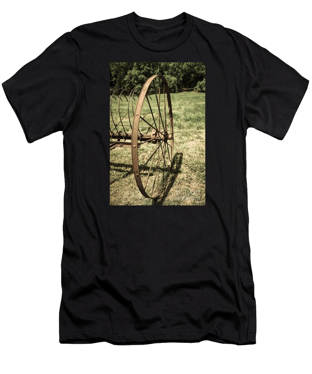 Vintage T-Shirt featuring the photograph Hay Rake Wheel Aged by Jennifer White