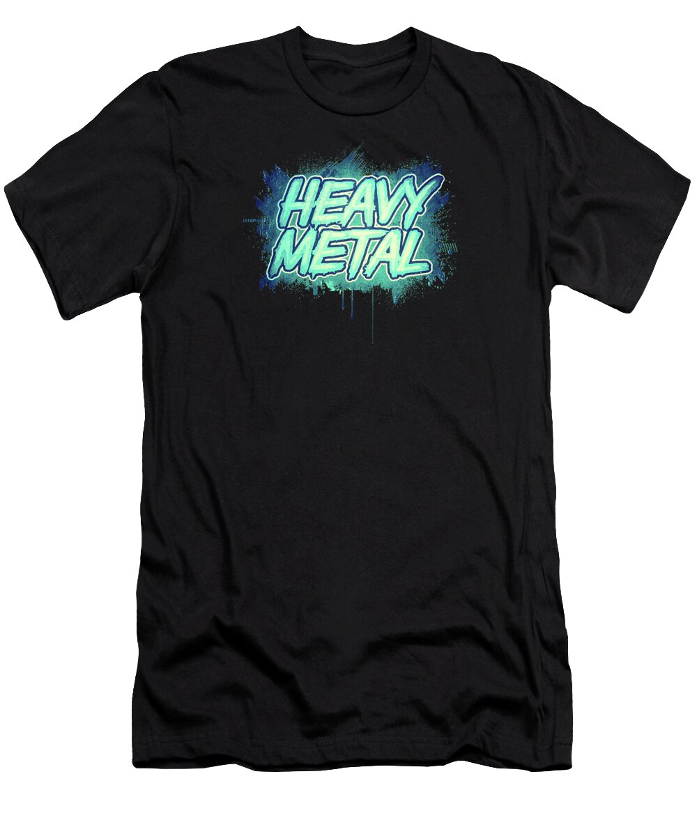 Hardcore Splatter Nice Typography. Heavy Metal Head Bang Cloth ! A Must Have For All Black T-Shirt featuring the digital art HEAVY METAL Green Splatter Typo Design by Philipp Rietz