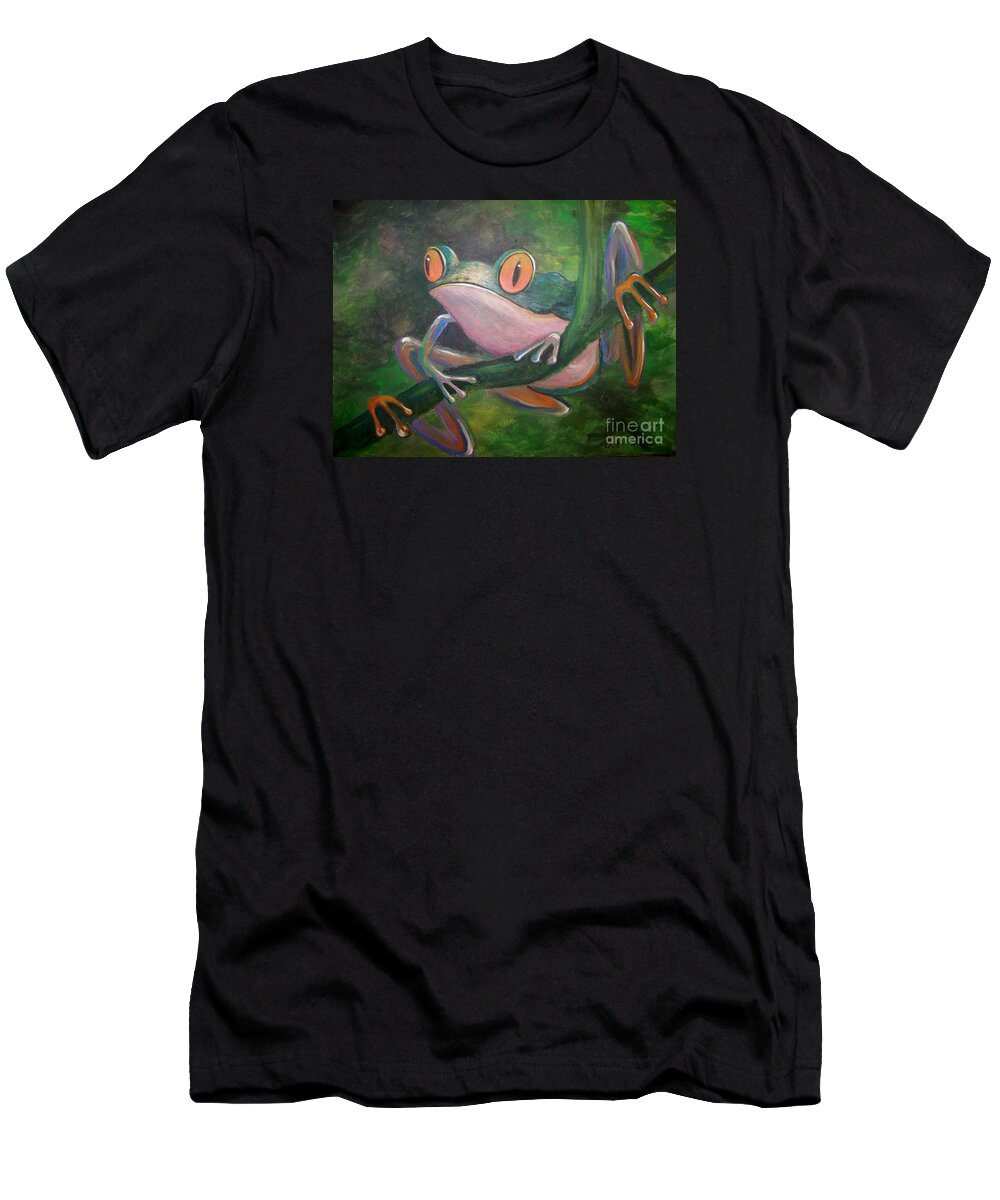 Tree Frog T-Shirt featuring the painting Hello by Deborah Smith