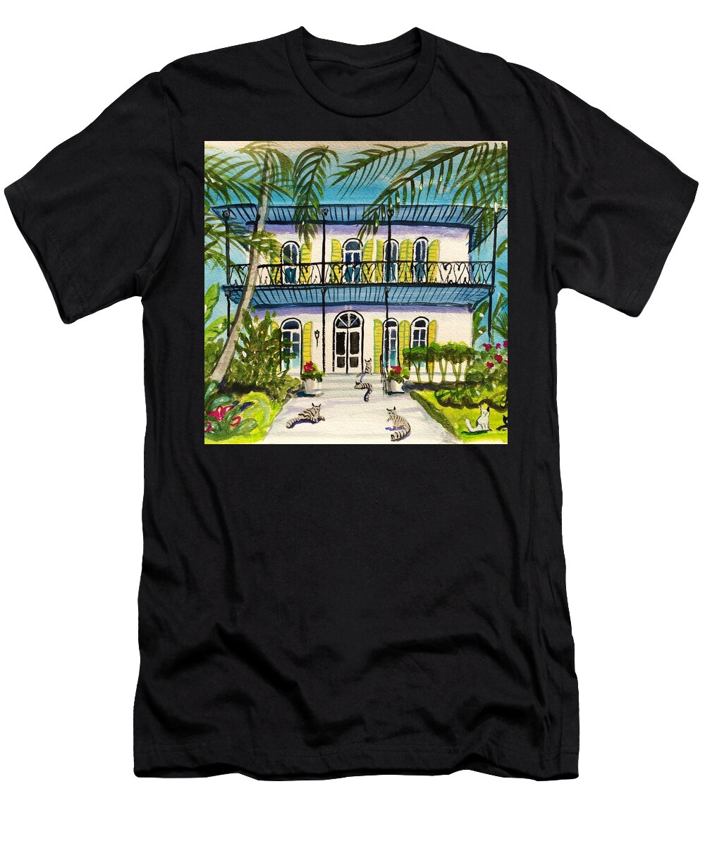 Hemingway's House T-Shirt featuring the painting Hemingway's Home Key West by Maggii Sarfaty