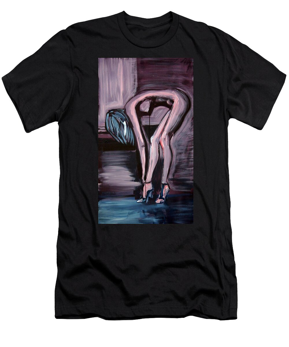 Art T-Shirt featuring the painting Her Blue Shoes by Jarmo Korhonen aka Jarko