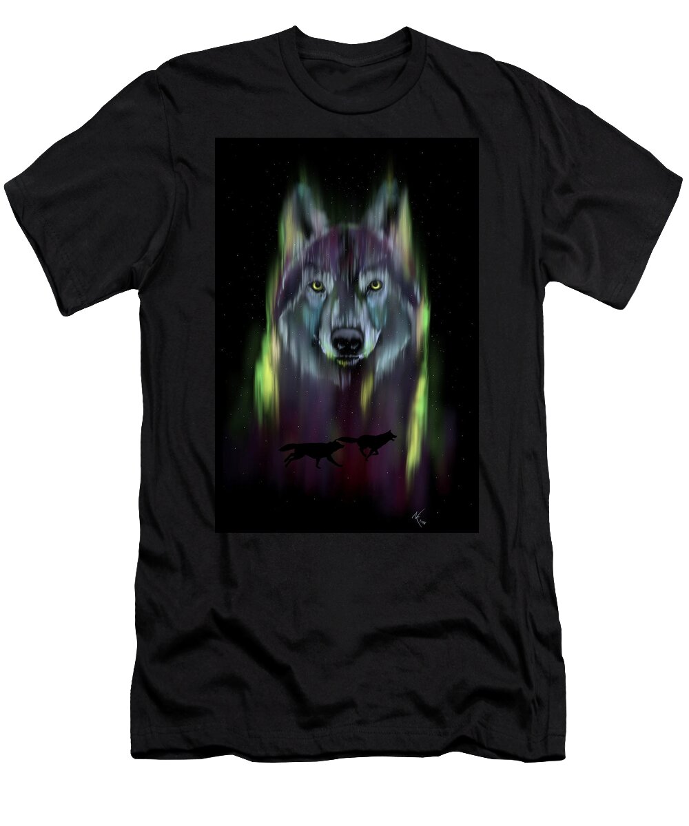 Wolf T-Shirt featuring the digital art Her Eyes Were Like Twin Moons by Norman Klein