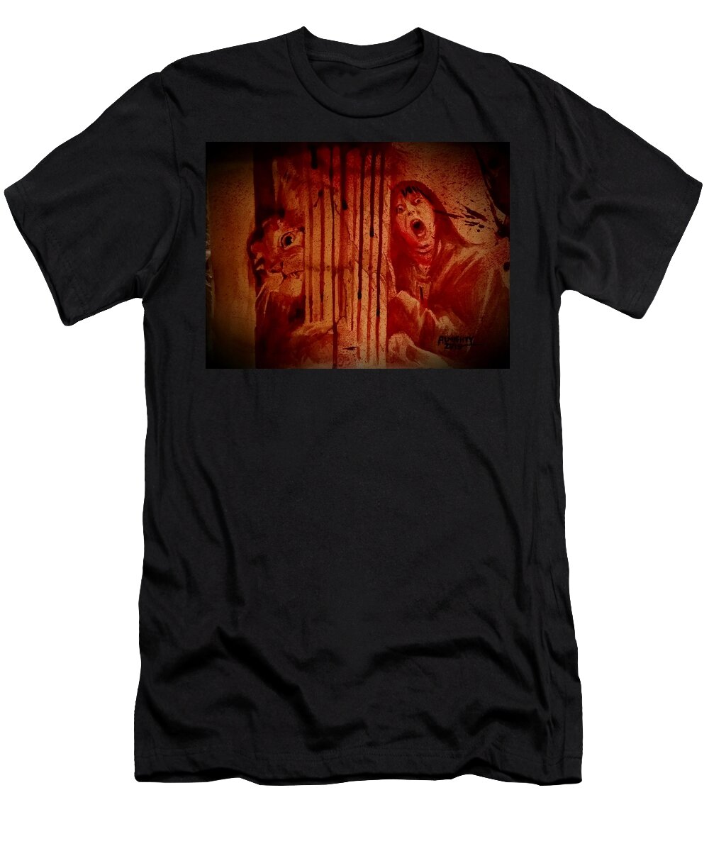 The Shining T-Shirt featuring the painting Here's Kitty by Ryan Almighty