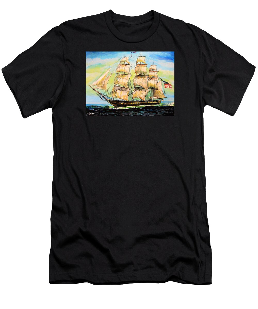 Historic Battle Ship T-Shirt featuring the painting Historic Frigate United States by Mike Benton