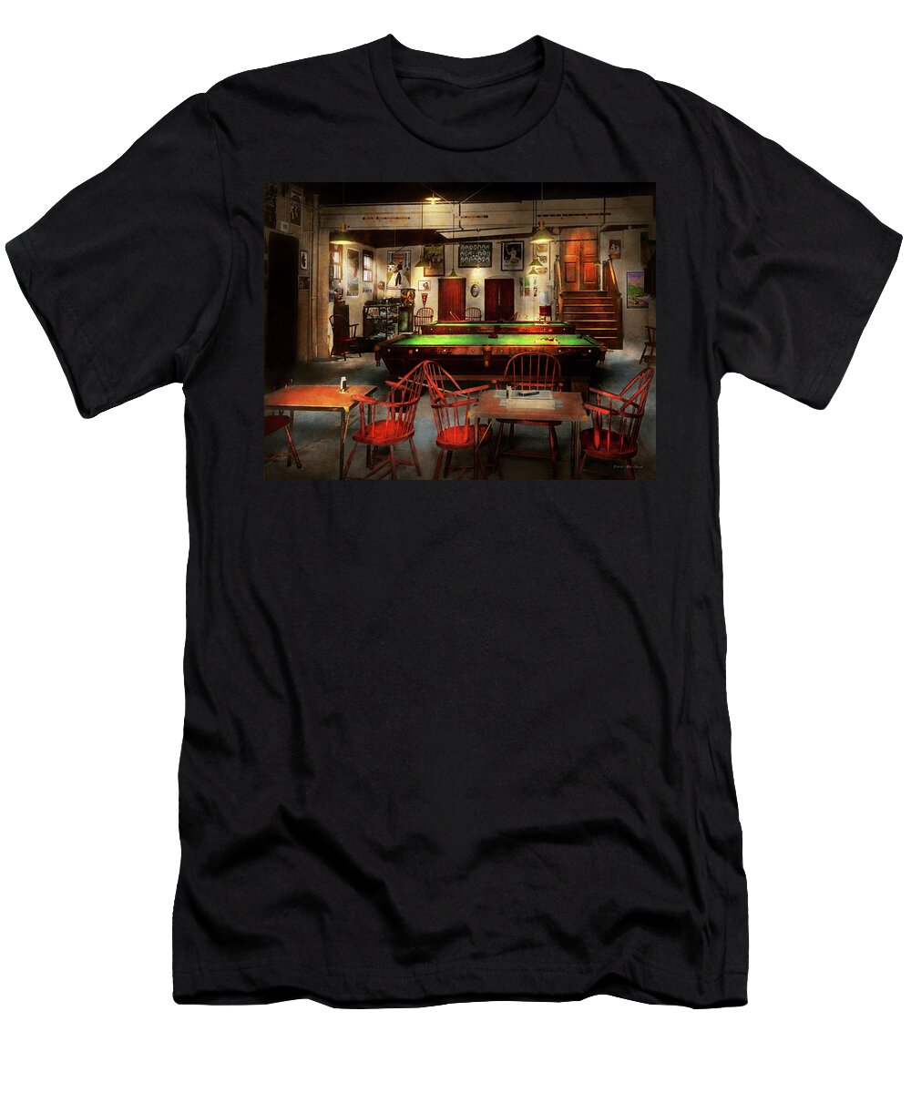 Self T-Shirt featuring the photograph Hobby - Pool - The billiards club 1915 by Mike Savad