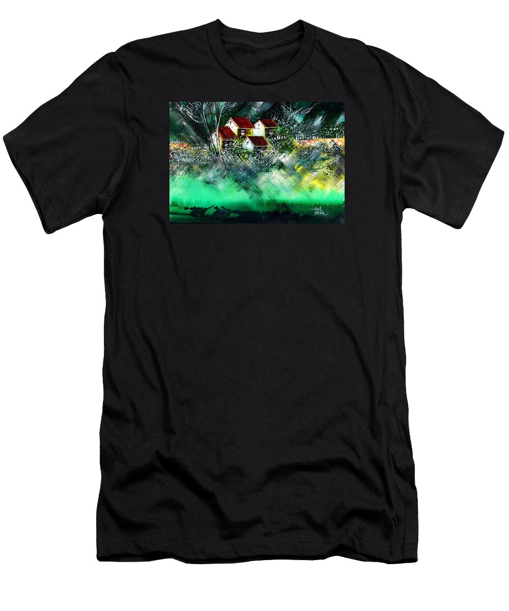Nature T-Shirt featuring the painting Holiday Homes by Anil Nene