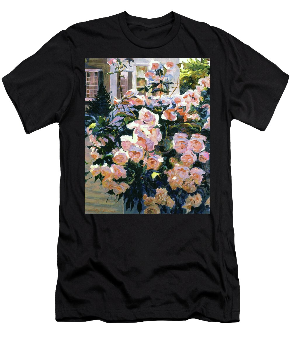 Gardens T-Shirt featuring the painting Hollywood Cottage Garden Roses by David Lloyd Glover