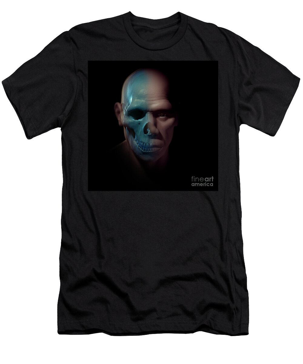 Digitally Generated Image T-Shirt featuring the photograph Homo Sapiens With Skull by Science Picture Co