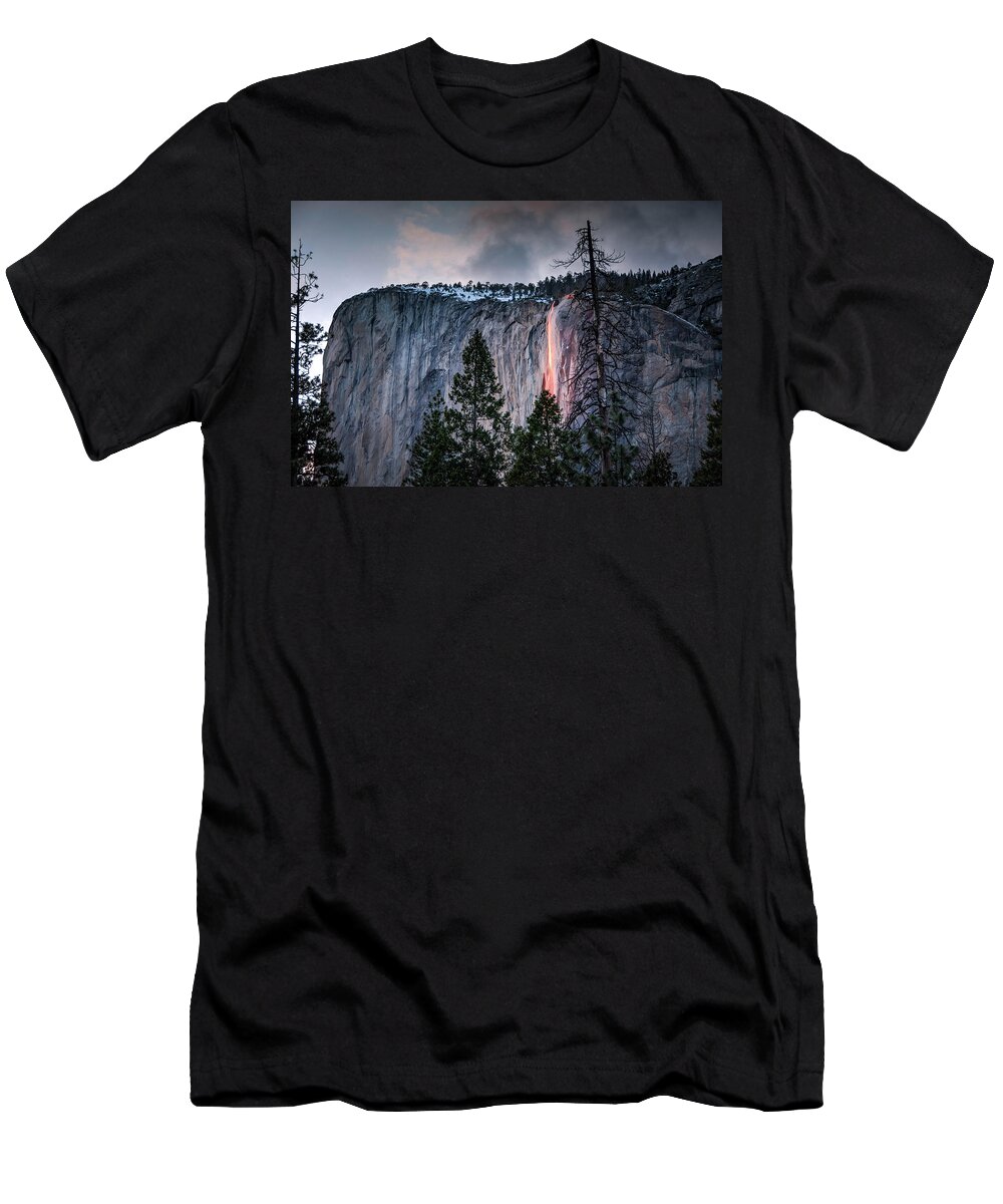 2017 T-Shirt featuring the photograph Horsetail Waterfall Glow 2017 by Connie Cooper-Edwards