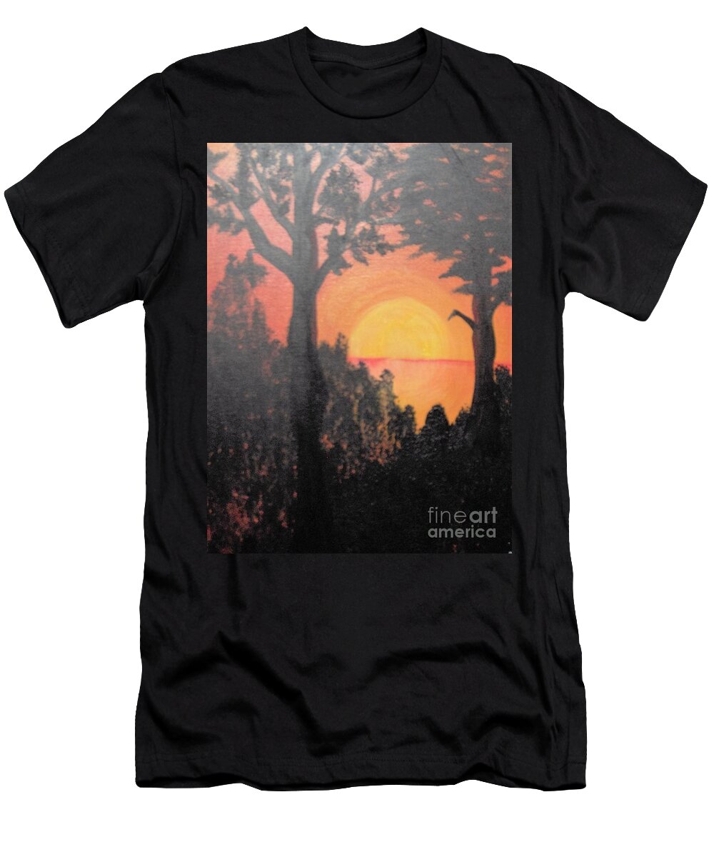 Landscape Sunset Tropical Orange T-Shirt featuring the painting Hot by Saundra Johnson