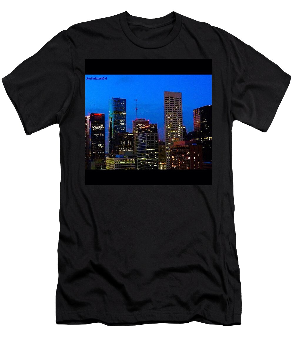 Houston T-Shirt featuring the photograph #houston #skyline At #night. #lights by Austin Tuxedo Cat