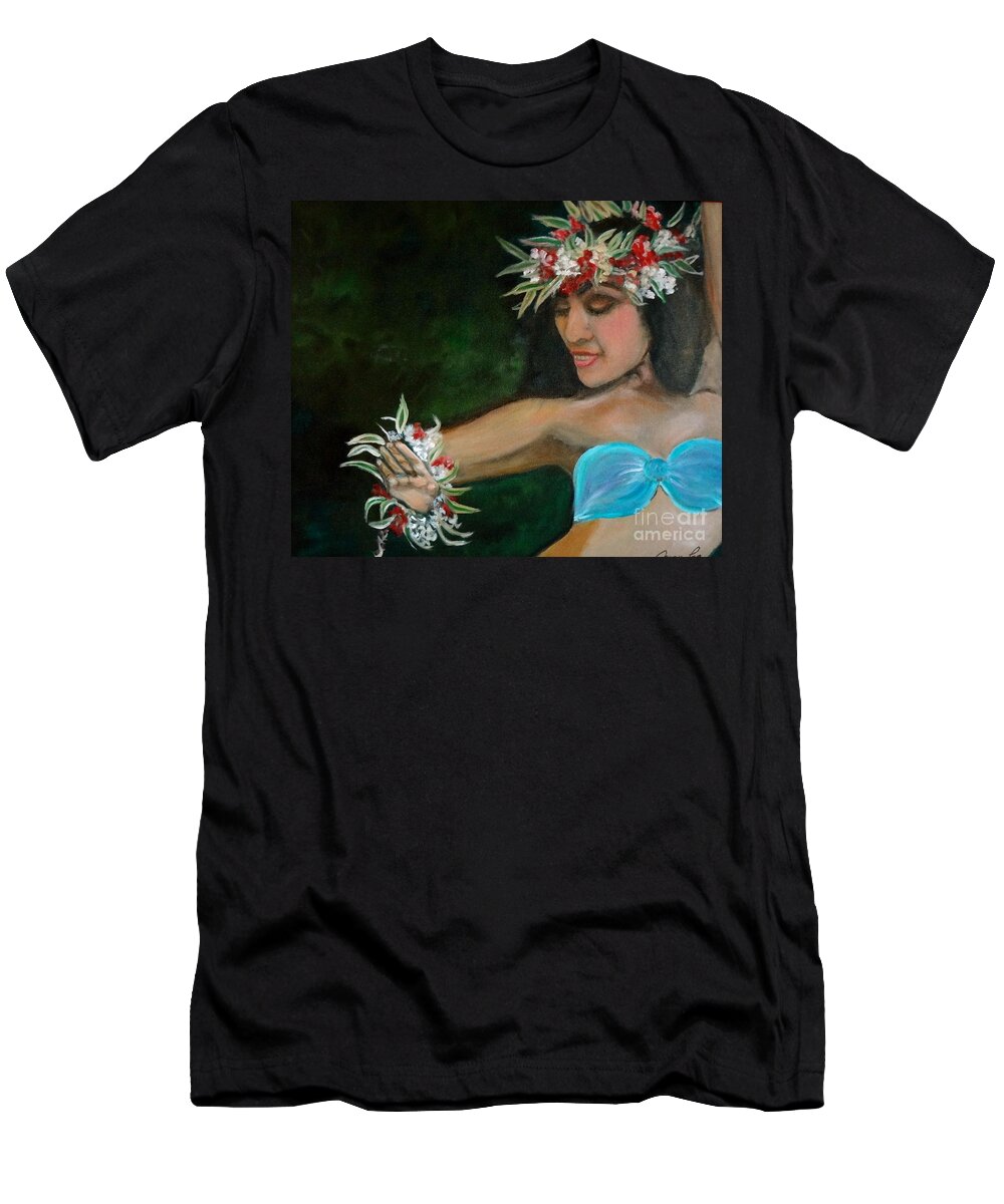 Hula Girl T-Shirt featuring the painting Hula Hands by Jenny Lee