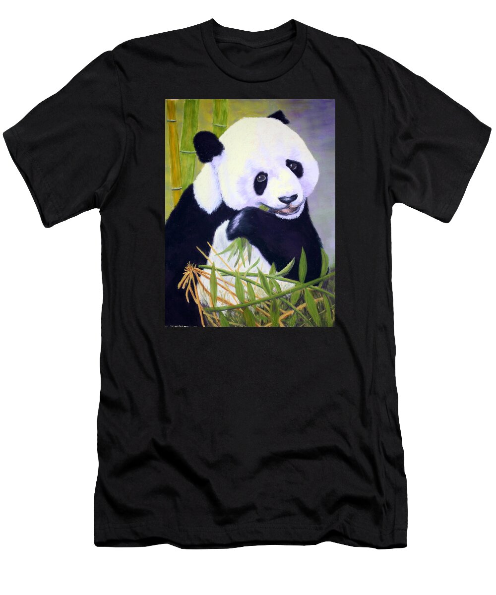 Animal T-Shirt featuring the painting Hungry Panda by Nancy Jolley