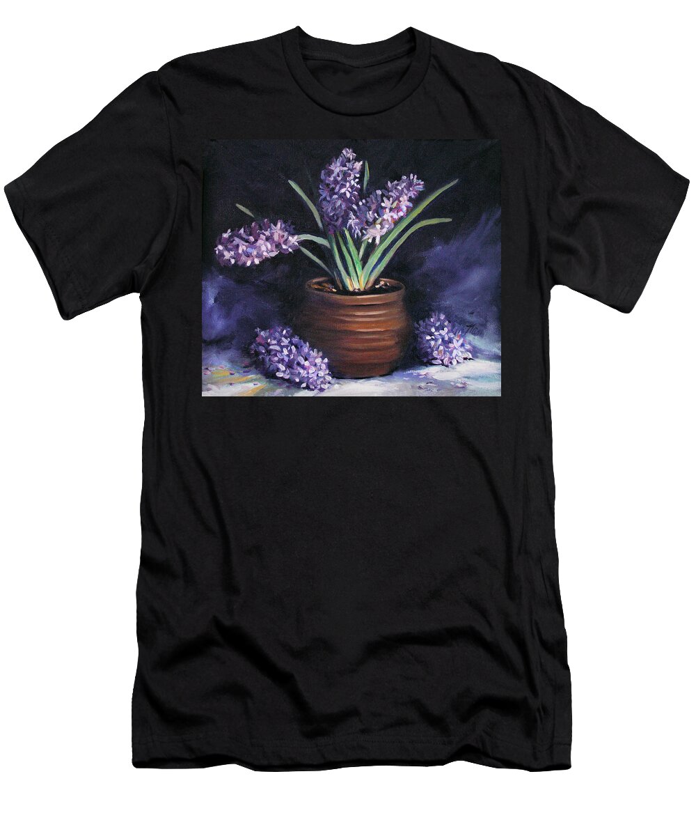 Flowers T-Shirt featuring the painting Hyacinths in a Pot by Nancy Griswold