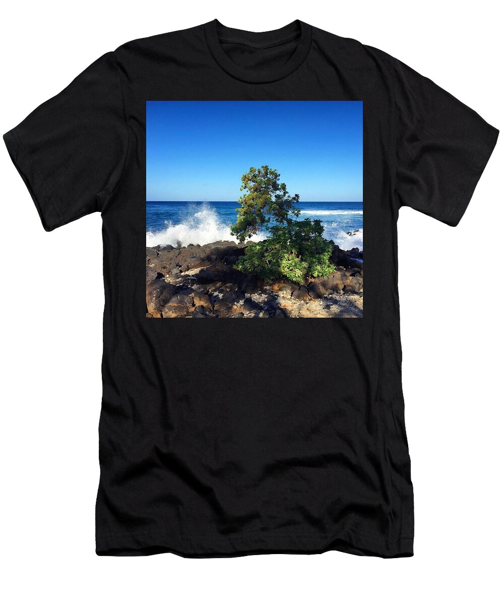 Big Island T-Shirt featuring the photograph Lone Coastal Tree by Eugene Evon