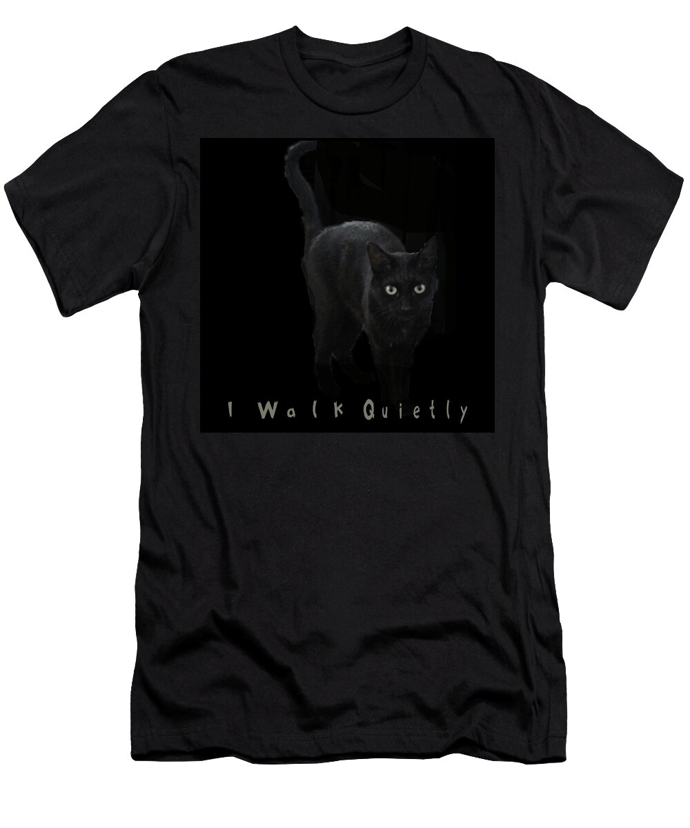 Blackcat T-Shirt featuring the digital art I Walk Quietly by April Burton