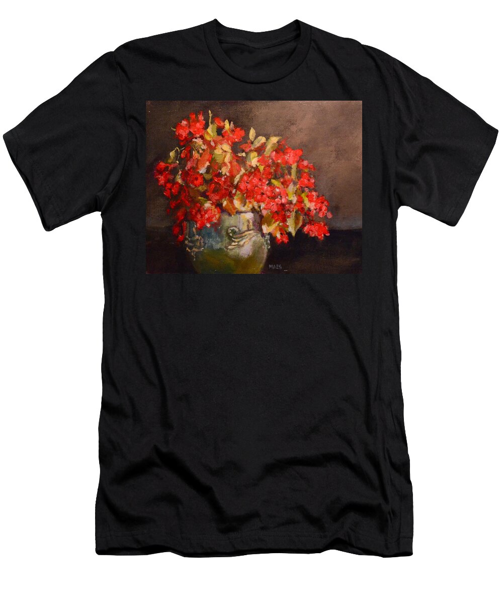 Red Flowers T-Shirt featuring the painting Impatient beauty by Walt Maes