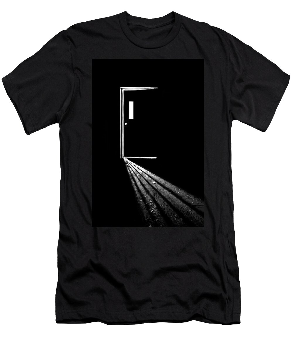 Door T-Shirt featuring the photograph In The Light Of Darkness by Evelina Kremsdorf