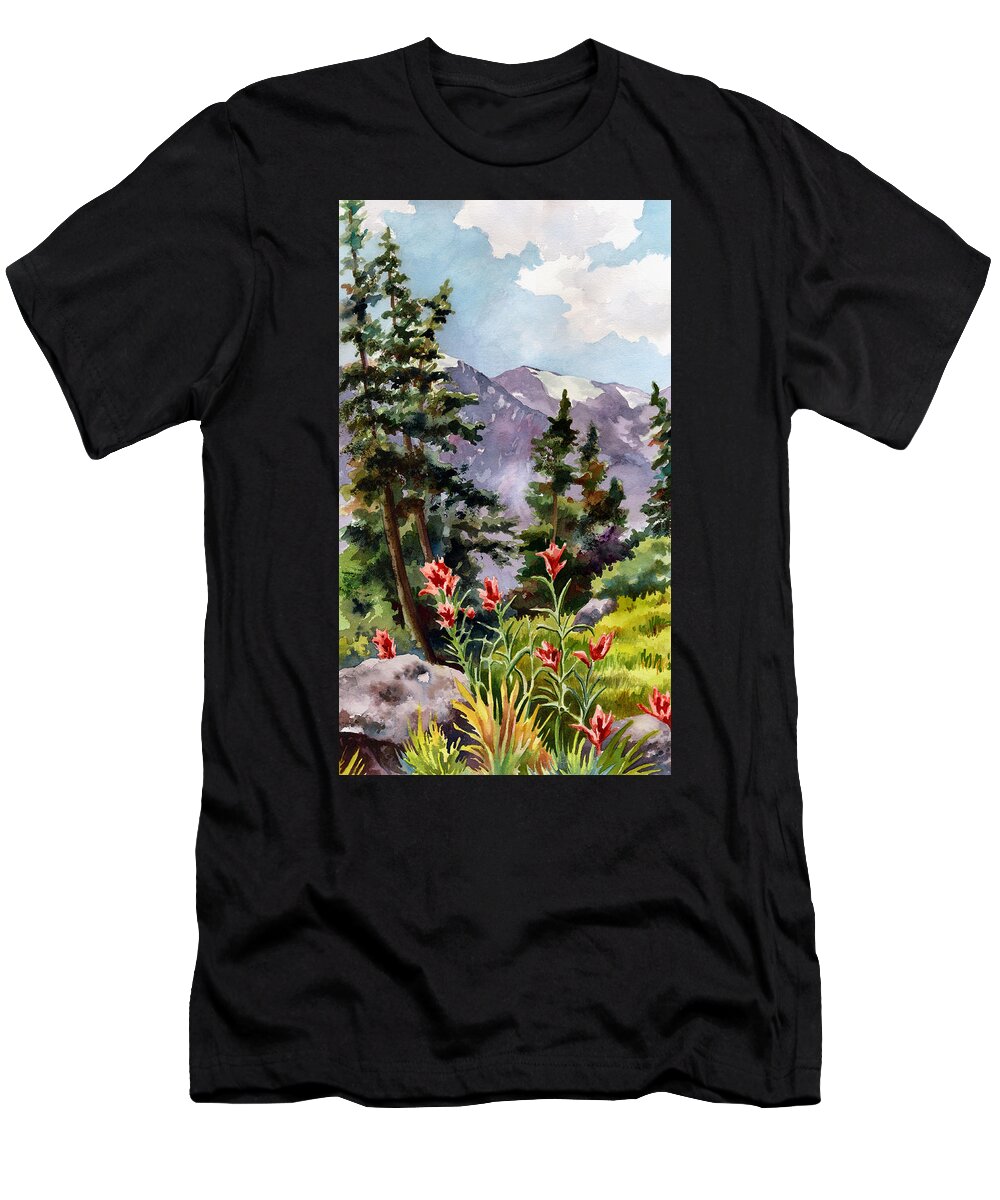 Colorado Art T-Shirt featuring the painting Indian Paintbrush by Anne Gifford