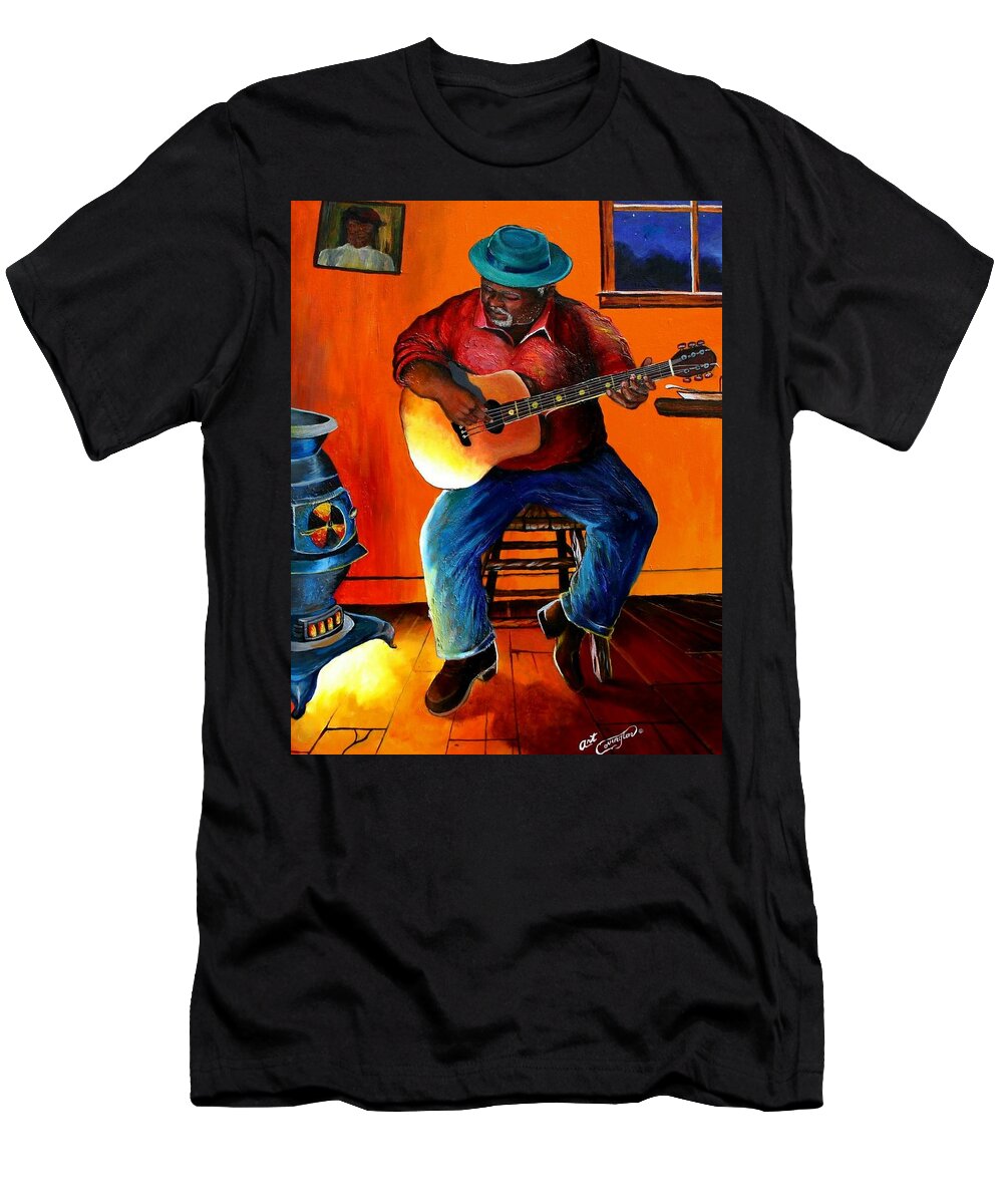 Guitarist T-Shirt featuring the painting Inside my music III by Arthur Covington