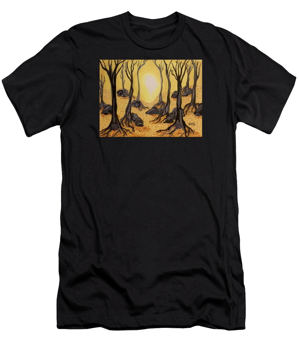 Forest T-Shirt featuring the painting Into The Light by Carolyn Cable