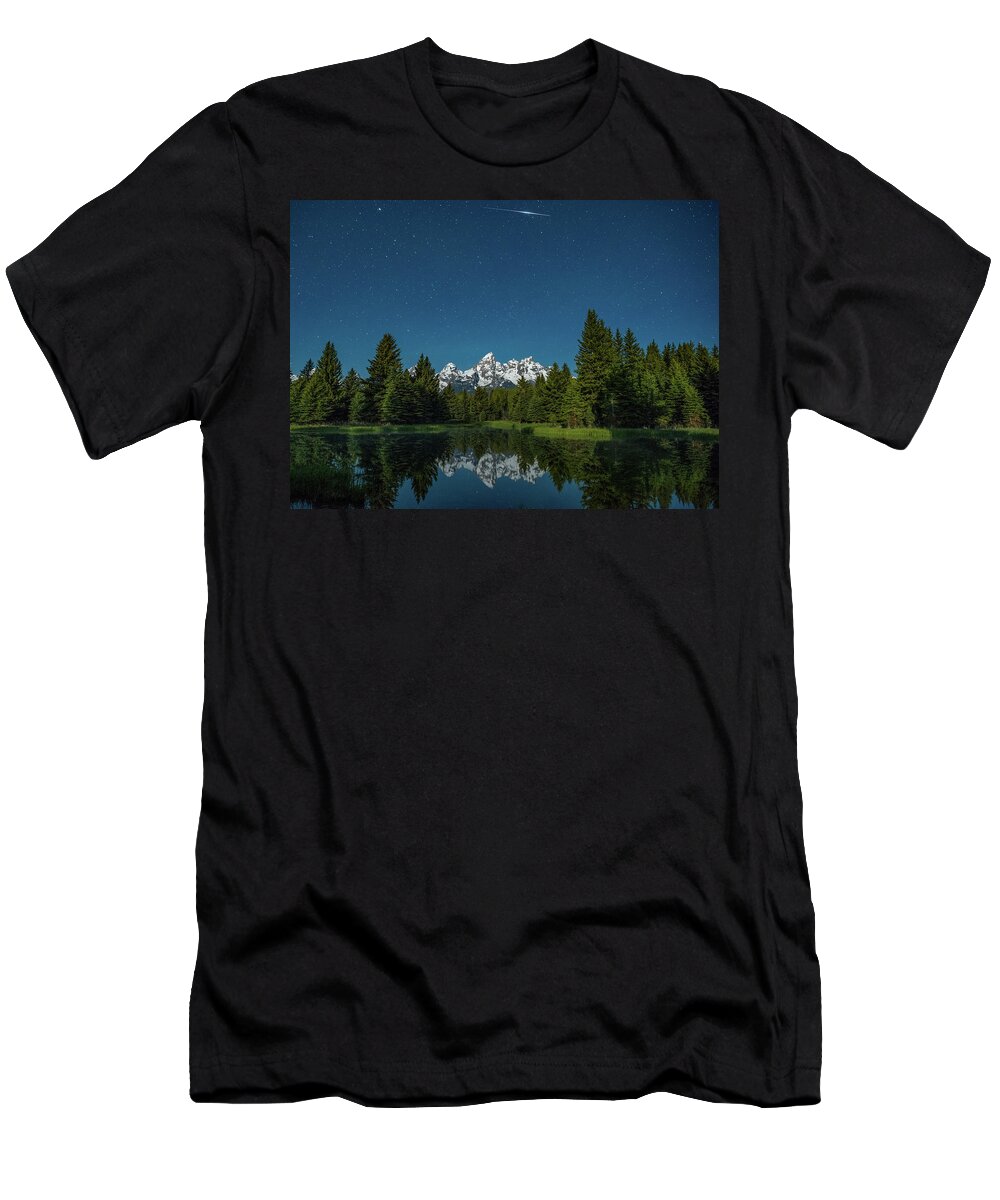 Grand Teton T-Shirt featuring the photograph Iridium Flare over Grand Teton by Darren White