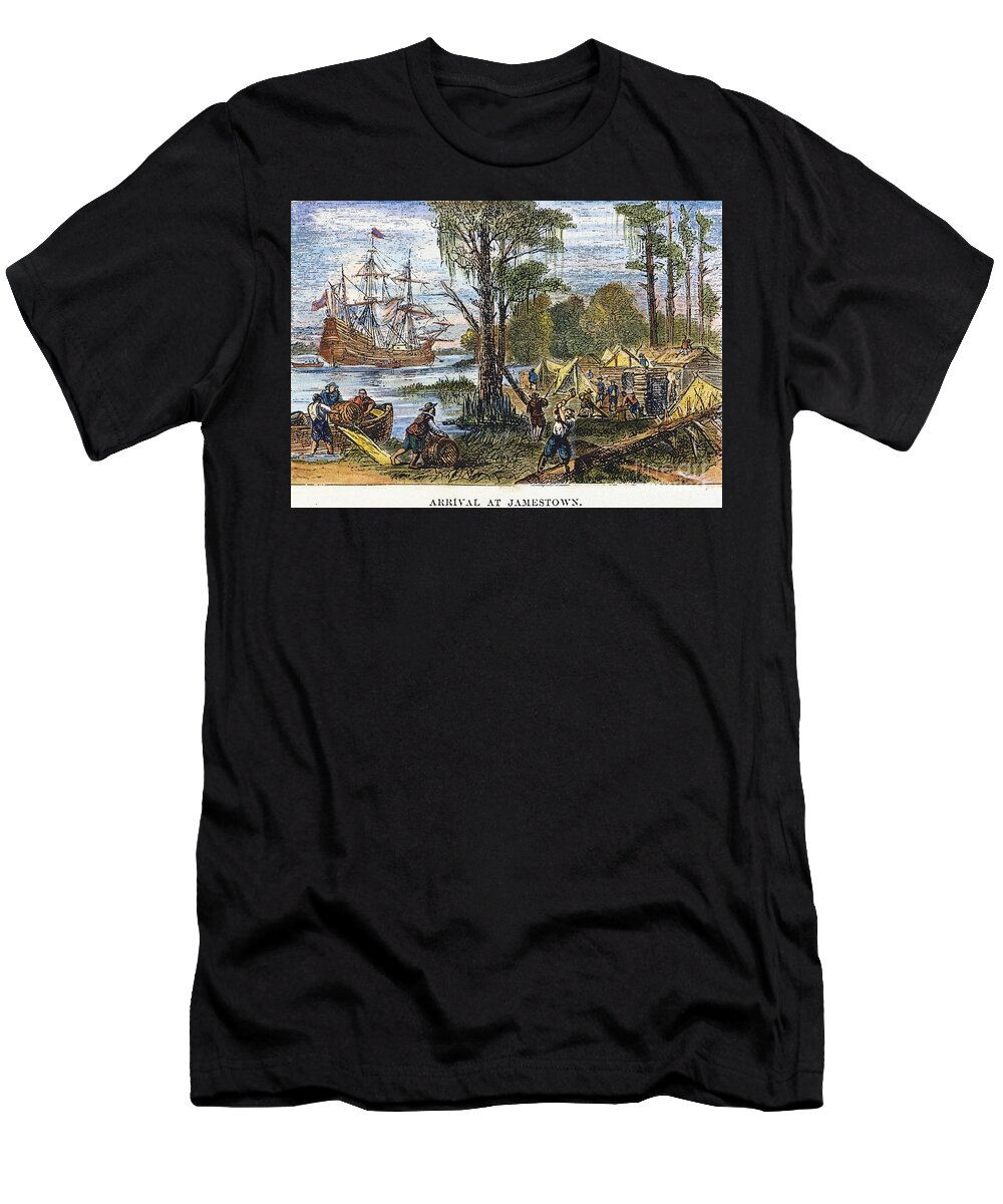 1607 T-Shirt featuring the drawing Jamestown Arrival, 1607 by Granger