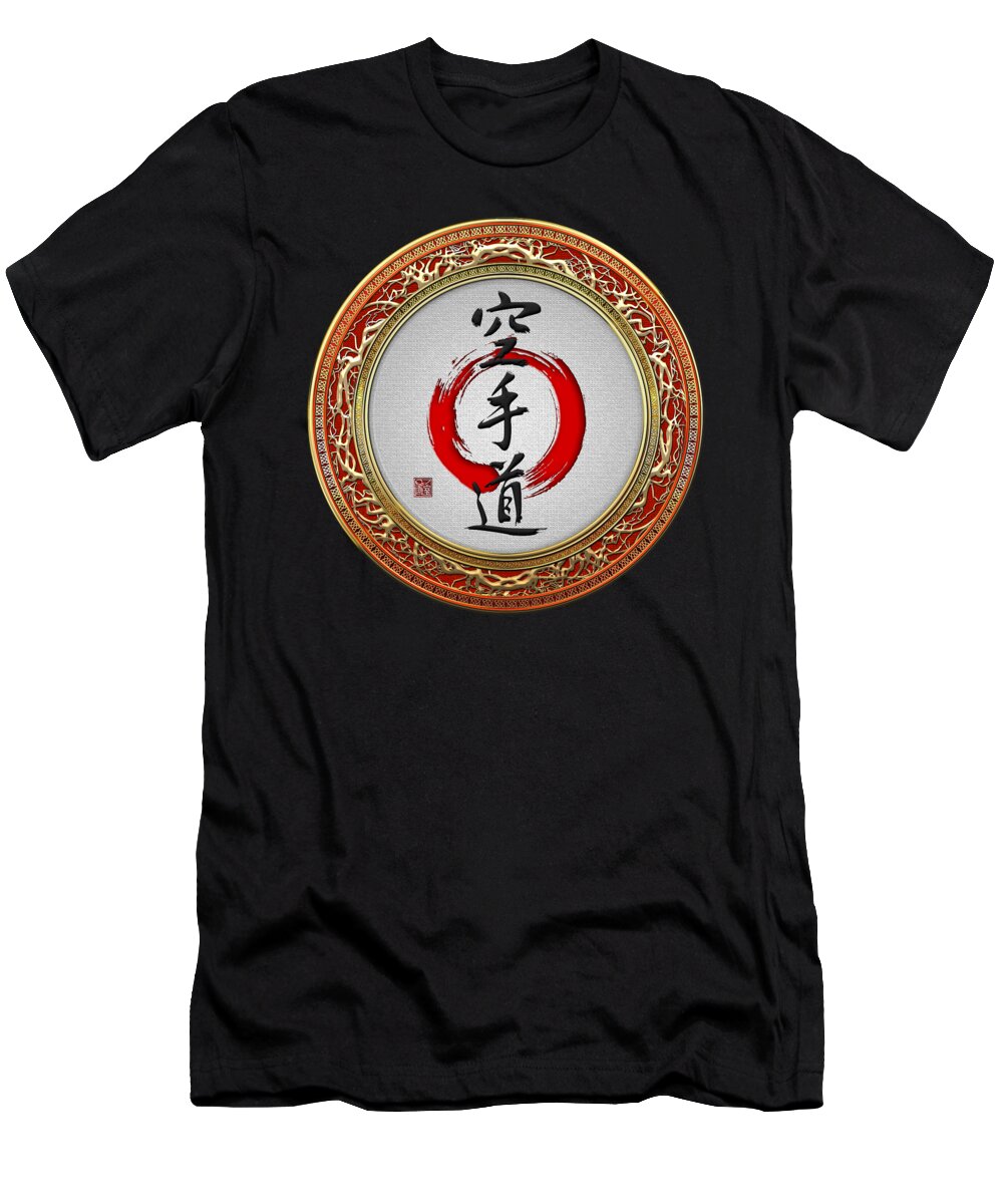 'treasures Of Japan' Collection By Serge Averbukh T-Shirt featuring the digital art Japanese calligraphy - Karate-do on Black by Serge Averbukh
