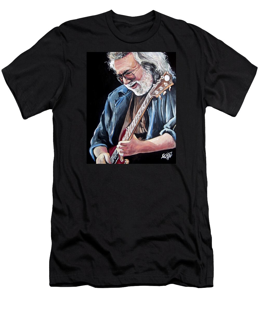 Jerry Garcia T-Shirt featuring the painting Jerry Garcia - The Grateful Dead by Tom Carlton