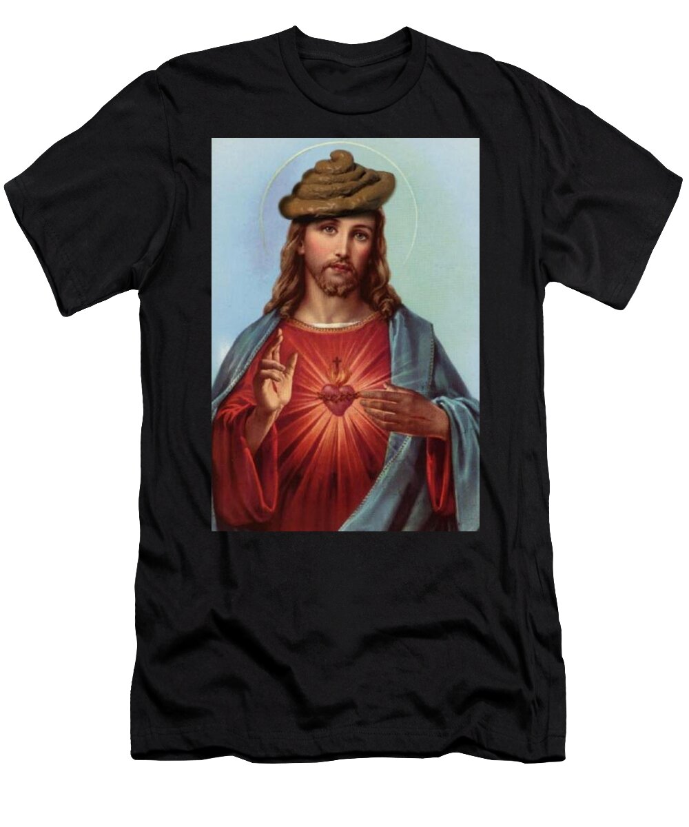 Jesus T-Shirt featuring the digital art Jesus In A Poop Hat by Ryan Almighty