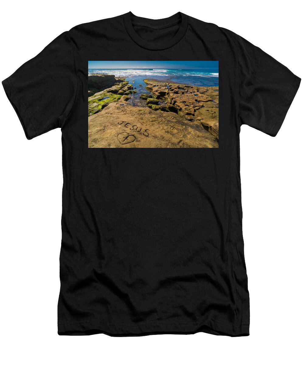 Jesus T-Shirt featuring the photograph Jesus on the Rock by Scott Campbell