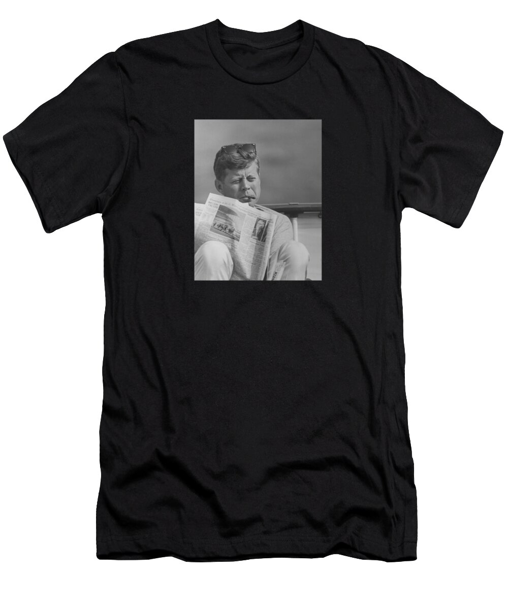 Jfk T-Shirt featuring the photograph JFK Relaxing Outside by War Is Hell Store