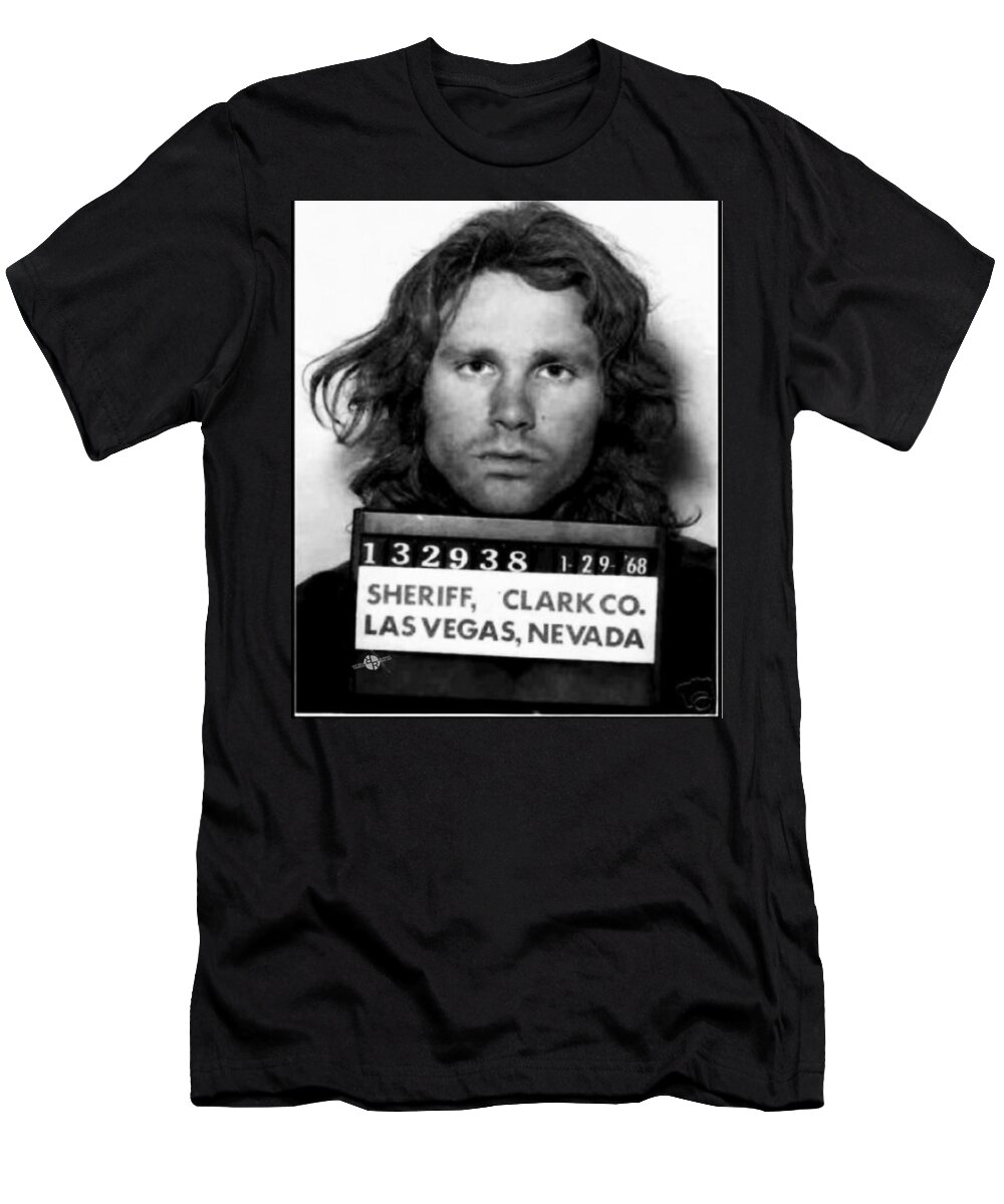 Jim Morrison T-Shirt featuring the photograph Jim Morrison Mug Shot 1968 Photo by Tony Rubino