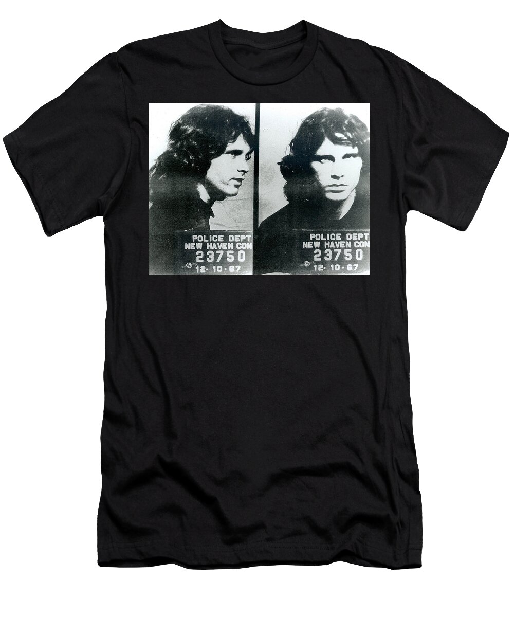 Jim Morrison T-Shirt featuring the photograph Jim Morrison Mug Shot Horizontal by Tony Rubino