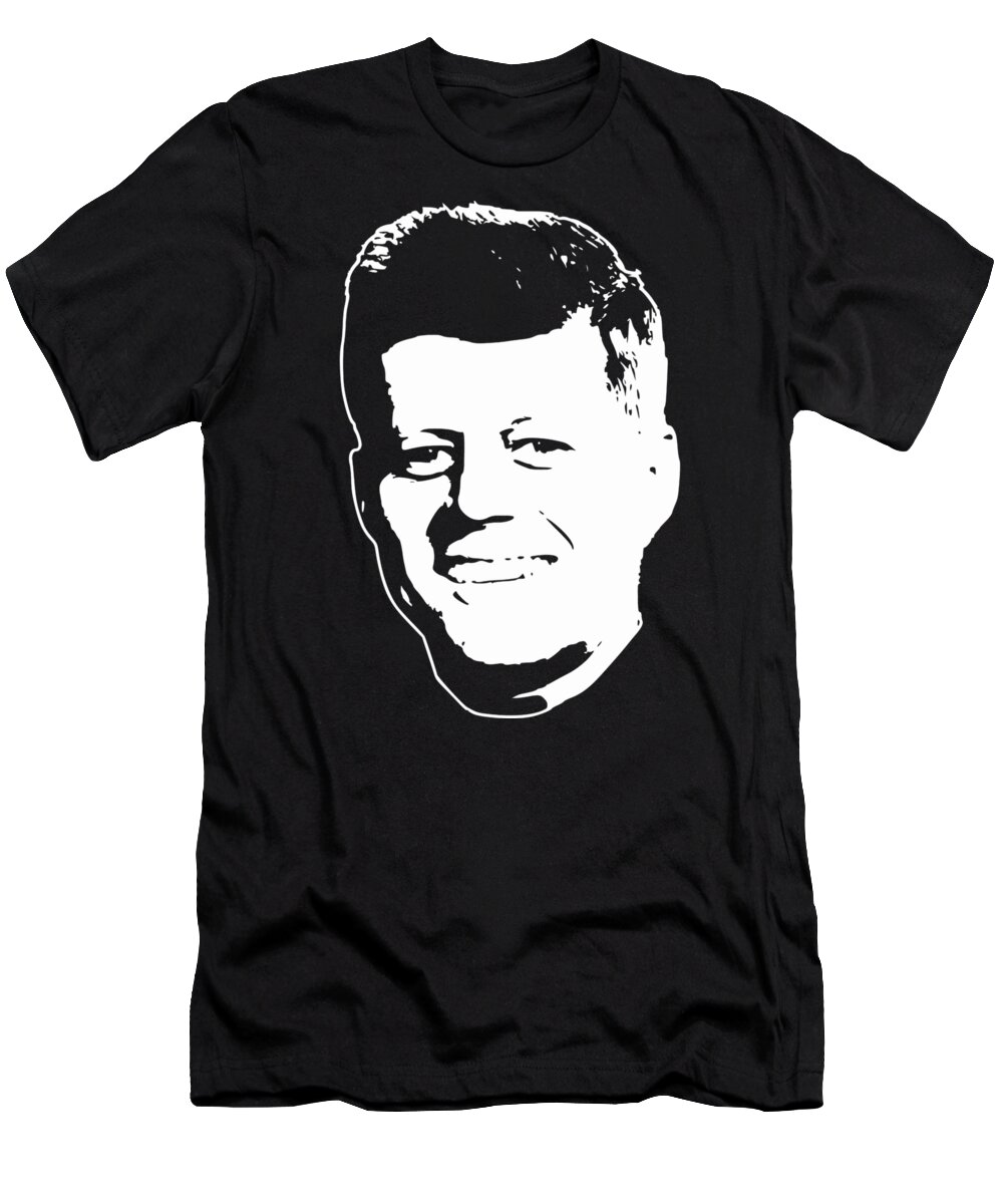 Jfk T-Shirt featuring the digital art John F Kennedy White On Black Pop Art by Filip Schpindel