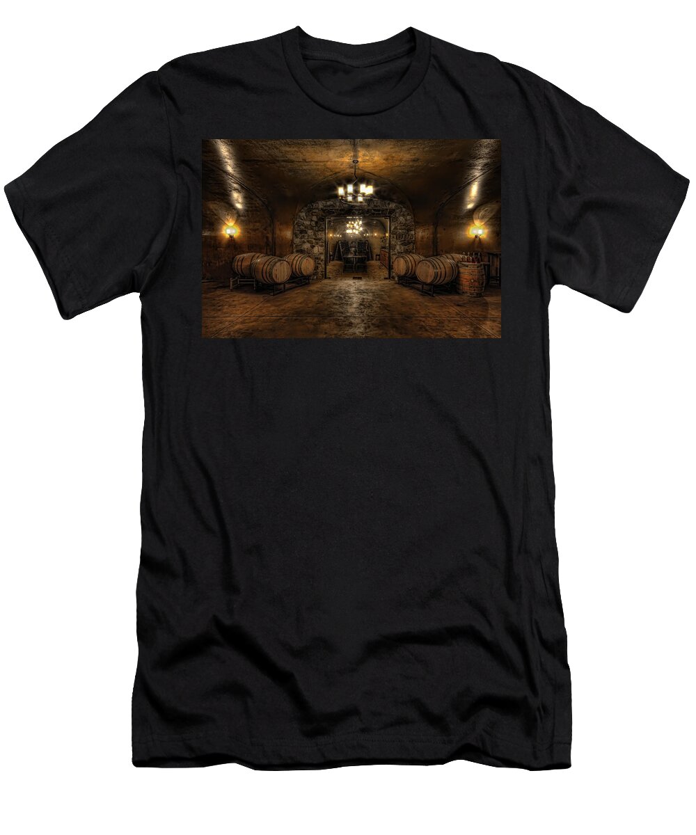 Hdr T-Shirt featuring the photograph Karma Winery Cave by Brad Granger