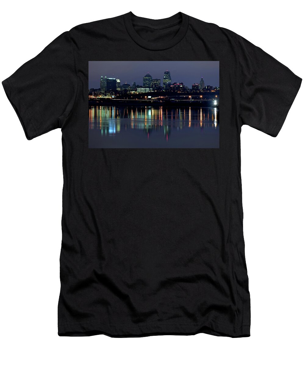 Kansas T-Shirt featuring the photograph Kaw Point Night Lights by Frozen in Time Fine Art Photography