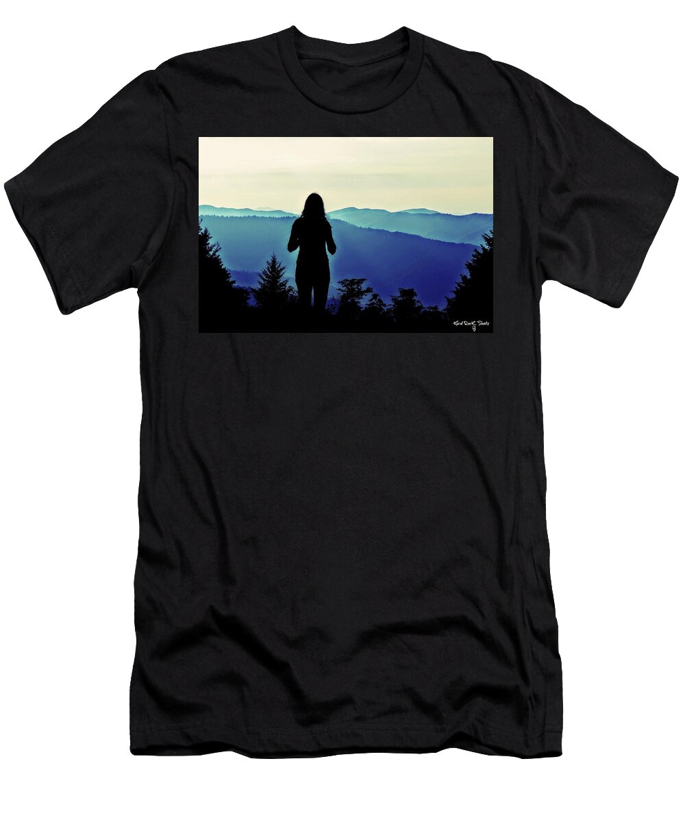 Smoky Mountains T-Shirt featuring the photograph Mountain Girl and the Blue Smoke by Keri Butcher