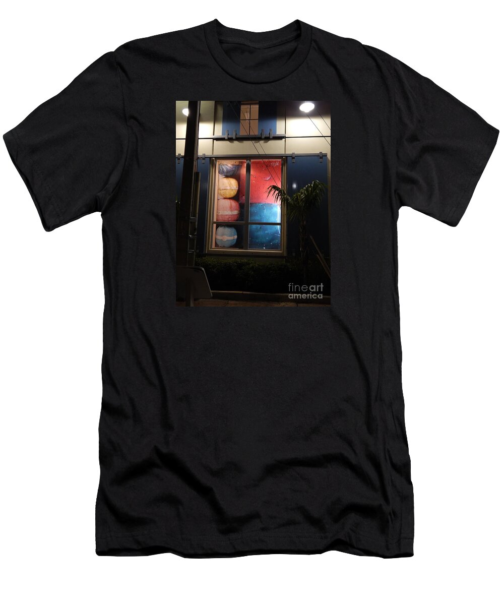 Boat Bumpers Stacked Inside A Display Window Along With Some Nautical Color Blocks.evening T-Shirt featuring the photograph Key West window by Priscilla Batzell Expressionist Art Studio Gallery