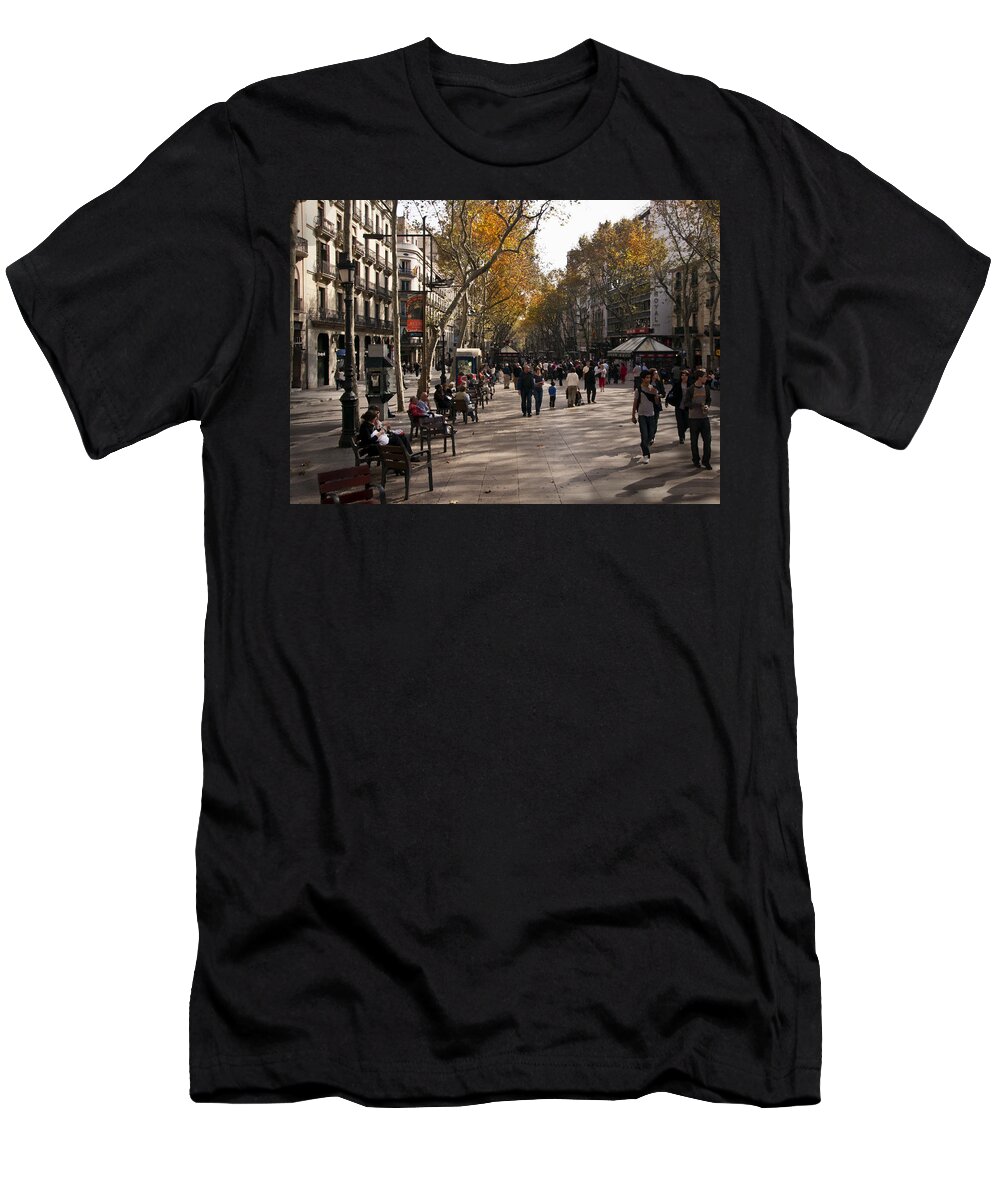 La Rambla T-Shirt featuring the photograph La Rambla by Steven Sparks
