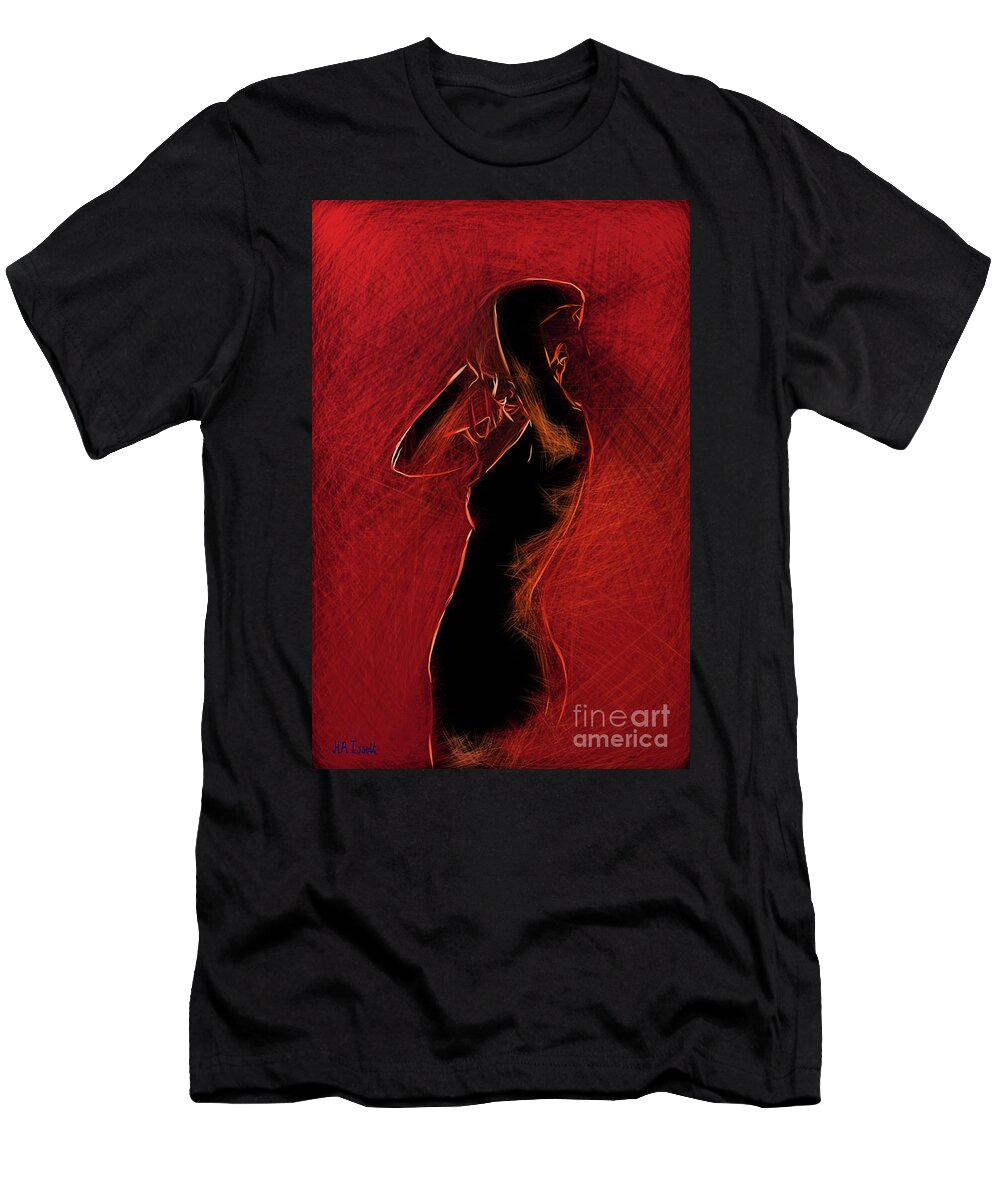 Red T-Shirt featuring the digital art Lady in Red I by Humphrey Isselt
